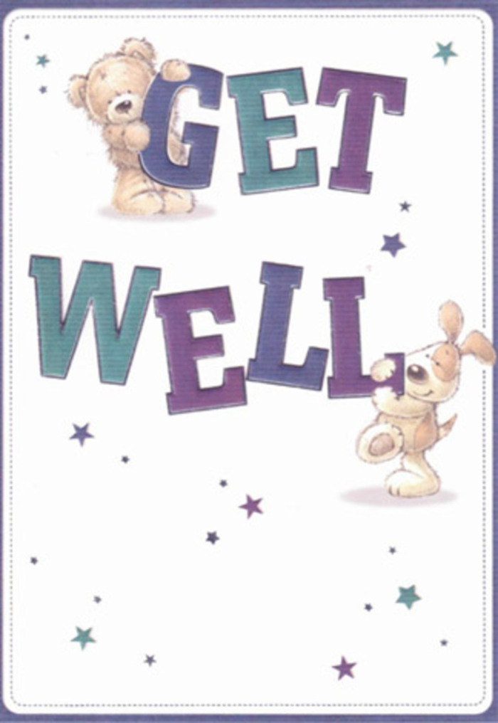 Brimming with heartfelt encouragement, this illustrated get well card is the kind of cheerful gesture that brings smiles throughout Enfield Town-from bustling high streets to the quiet canalside paths. The delightfully detailed artwork features a plush bear and an eager puppy, their playful camaraderie reflected in the warm purple and teal typography that anchors the design. Softly rendered fur and floppy ears create a plush texture, inviting a sense of comfort and clasped hands, as if the card itself were an embrace. Playful stars float above, dancing in various shades of blue and purple, adding a sprinkling of hope and possibility to the scene. The big, confident letters offer bold reassurance, reminiscent of the expressive arrangements crafted by Enfield's local florists near Town Park. Sending this card alongside a thoughtfully chosen bouquet transforms the simple act of giving into a celebration of recovery-its airy, optimistic mood is a perfect fit for children and adults alike, offering solace, joy, and a touch of Enfield Town's distinctive warmth.