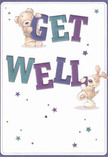 Infused with the inviting spirit of Enfield Town, this illustrated get well card radiates optimism and comfort. Two lively characters-a cuddly teddy bear and a floppy-eared puppy-delight in holding the vibrant, oversized letters spelling out 'Get Well,' their playful antics catching the eye. The hues of indigo blue and teal in the chunky text add a sense of lively vibrancy, standing out against a gentle cream backdrop that echoes the calm mornings along the New River. Around the animals, hand-drawn stars in purples and blues scatter like cheerful confetti, suggesting every good wish that can be sent. The soft edges and fuzzy textures of bear and pup evoke the warmth of a comforting bouquet hand-delivered to a friend along Church Street. Wholly heartening, this card is more than a message-it is a gentle hug and a bright spot in a day, conveying care, hope, and connection unique to Enfield Town's close-knit community.